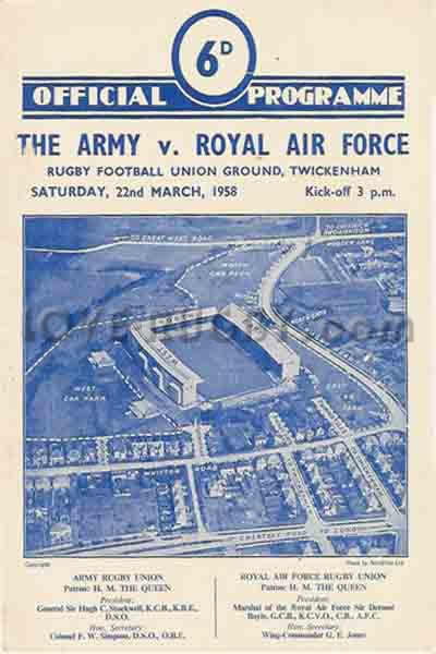 1958 Army (UK) v Navy (UK)  Rugby Programme